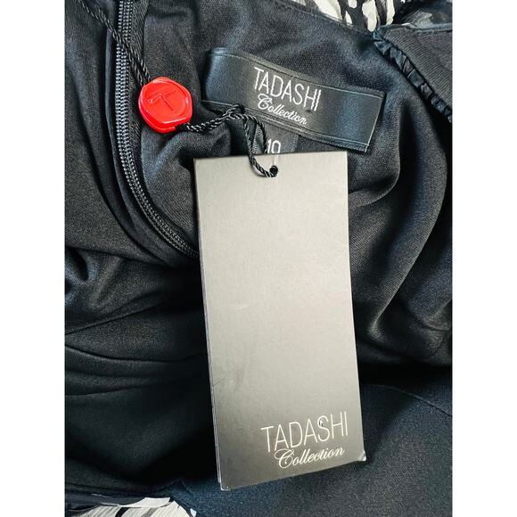 Tadashi Shoji NEW Collection 100% Silk Midi Black and White Dress Size 10 - Picture 11 of 14